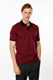 Erkek Polo Yaka Kolu ve Yakası Çizgili T-shirt Bordo