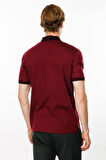 Erkek Polo Yaka Kolu ve Yakası Çizgili T-shirt Bordo