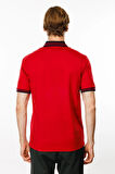 Erkek Polo Yaka Kolu ve Yakası Çizgili T-shirt Kırmızı