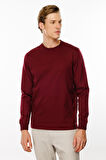 Erkek Sıfır Yaka Basic Uzun Kollu Pamuklu T-shirt Bordo