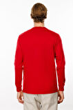 Erkek Sıfır Yaka Basic Uzun Kollu Pamuklu T-shirt Kırmızı