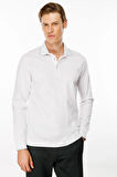 Erkek Polo Yaka Uzun Kollu Sweatshirt Beyaz
