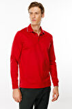 Erkek Polo Yaka Uzun Kollu Sweatshirt Kırmızı
