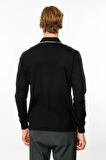Erkek Polo Yaka Uzun Kollu Sweatshirt Siyah