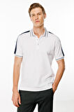 Erkek Polo Yaka Omuzu Şeritli T-shirt Beyaz