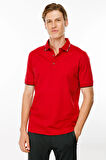Erkek Polo Yaka Yakası Çizgili T-shirt Kırmızı