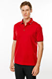 Erkek Polo Yaka Yakası Çizgili T-shirt Kırmızı
