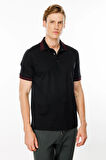 Erkek Polo Yaka Yakası Şerit Desenli T-shirt Siyah