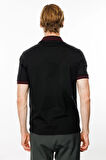 Erkek Polo Yaka Yakası Şerit Desenli T-shirt Siyah