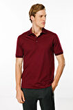 Erkek Polo Yaka Yakası Şerit Desenli T-shirt Bordo