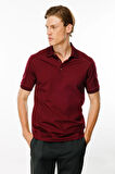 Erkek Polo Yaka Yakası Şerit Desenli T-shirt Bordo