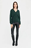 Kadın V Yaka Hırka Yün Yeşil