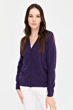 Kadın V Yaka Hırka Yün K.Mor