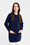 Kadın Dik Yaka Araboy Yün Hırka Y.A Lacivert