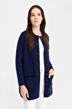 Kadın Dik Yaka Araboy Yün Hırka Y.A Lacivert