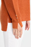 Kadın Sıfır Yaka Yırtmaçlı Kazak Turuncu