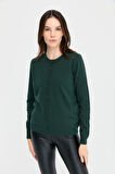 Kadın Sıfır Yaka Triko Yün Hırka Yeşil
