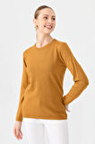 Kadın Likralı Uzun Kol Basic Sıfır Yaka Bluz Hardal