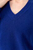 Kadın V Yaka Klasik Yün Kazak K.S.Mavi