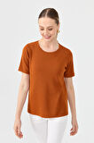 Kadın Sıfır Yaka Kısa Kollu Basic Yün Bluz A.Kiremit