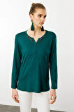Kadın Sıfır Yaka El Nakışı İşlemeli Bluz Yeşil