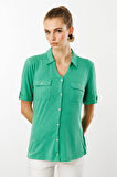 Kadın Göğsü Cepli Penye Gömlek Yeşil
