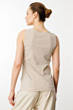 Kadın Sıfır Yaka Kaşkorse Pamuklu Askılı T-shirt Bej