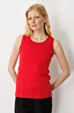 Kadın Sıfır Yaka Kaşkorse Pamuklu Askılı T-shirt Kırmızı
