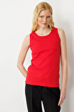 Kadın Sıfır Yaka Kaşkorse Pamuklu Askılı T-shirt Kırmızı