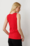 Kadın Sıfır Yaka Kaşkorse Pamuklu Askılı T-shirt Kırmızı