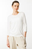 Kadın Sıfır Yaka Düz Penye Bluz Ekru