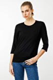 Kadın Sıfır Yaka Düz Penye Bluz Siyah
