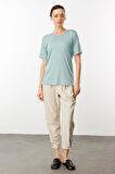 Kadın Sıfır Yaka Basic Penye T-shirt Mint