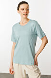 Kadın Sıfır Yaka Basic Penye T-shirt Mint
