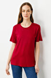 Kadın Sıfır Yaka Basic Penye T-shirt Vişne