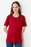 Kadın Sıfır Yaka Basic Penye T-shirt Vişne