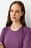 Kadın Sıfır Yaka Basic Penye T-shirt Lila