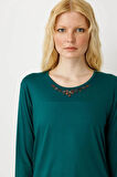 Kadın Sıfır Yaka Boncuk İşlemeli Penye Bluz Yeşil