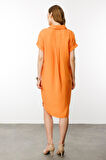 Kadın Polo Yaka Cebi Zincir Detaylı Elbise Oranj
