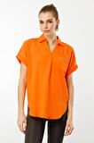 Kadın Polo Yaka Düşük Kol Gömlek Oranj