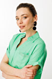 Kadın Polo Yaka Düşük Kol Gömlek Yeşil