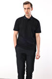 Erkek Polo Yaka Pike Merserize T-shirt Siyah