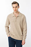 Erkek Polo Yaka Basic Yün Kazak K.Bej