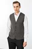 Erkek İnce Triko Düz Yelek K.Füme