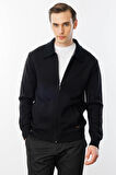 Erkek Polo Yaka Çelik Örgü Yün Ceket Siyah