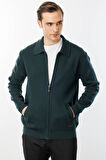 Erkek Polo Yaka Çelik Örgü Yün Ceket Yeşil