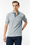 Erkek Polo Yaka Yakası ve Kolu Triko T-shirt Gri