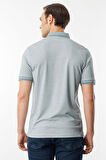 Erkek Polo Yaka Yakası ve Kolu Triko T-shirt Gri