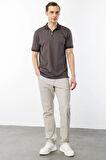 Erkek Fermuarlı Jakarlı T-shirt Kahve