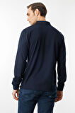 Erkek Polo Yaka Cepli Uzun Kollu Sweatshirt Lacivert